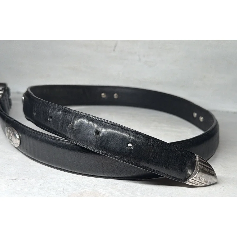 Men's Golf Black Top Grain Oil Tan Leather Belt with Nickel Hardware Size 34 VTG